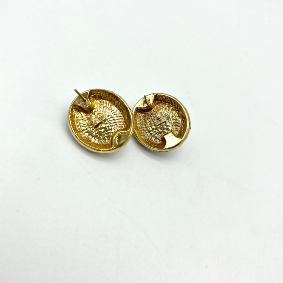 Faux Pearl Rhinestone Earrings‎ Gold Tone Studded Button - Picture 3 of 5